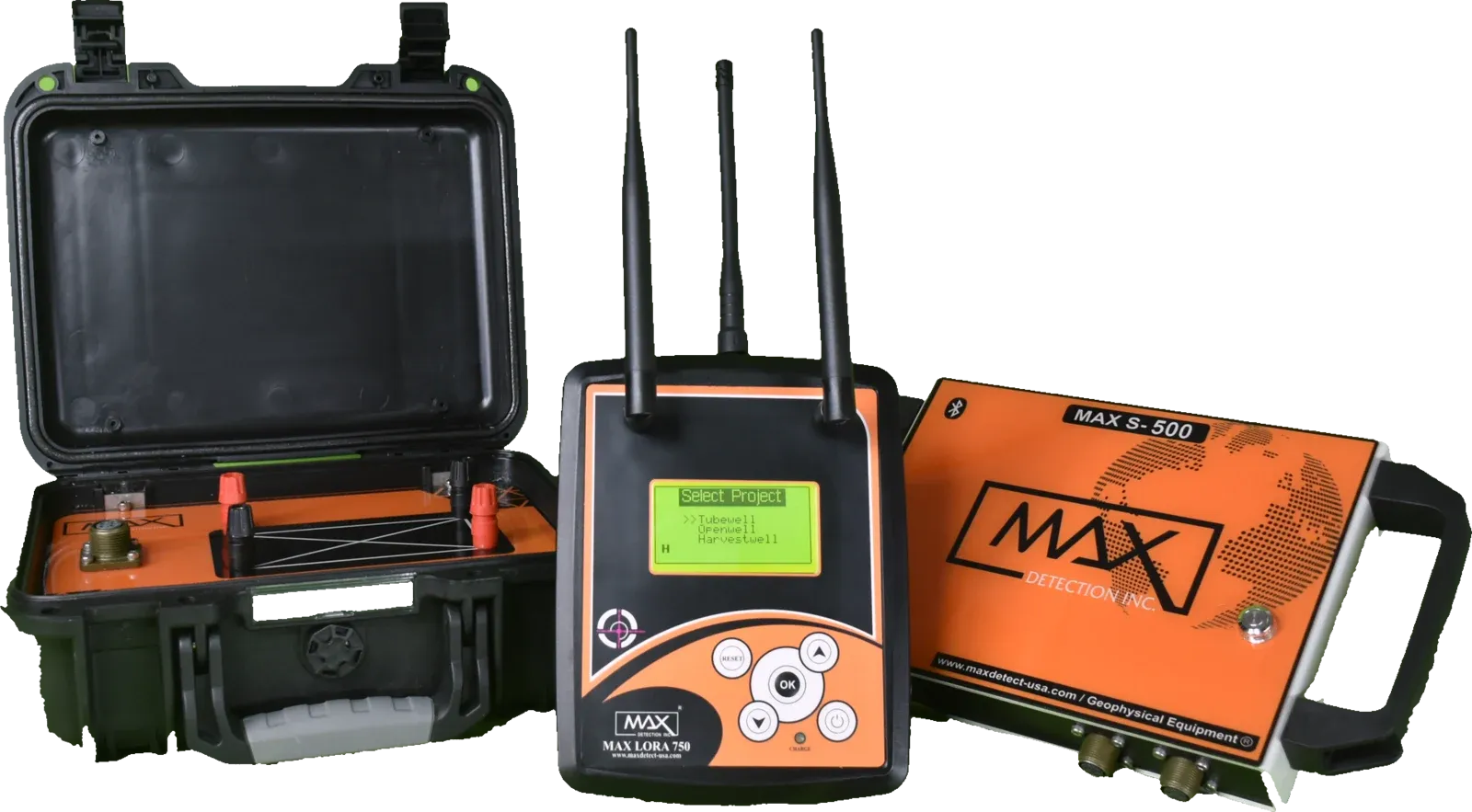 The Max S 500 system - the ADS-IP case, the Lora 750 locator console and the Profiler unit together